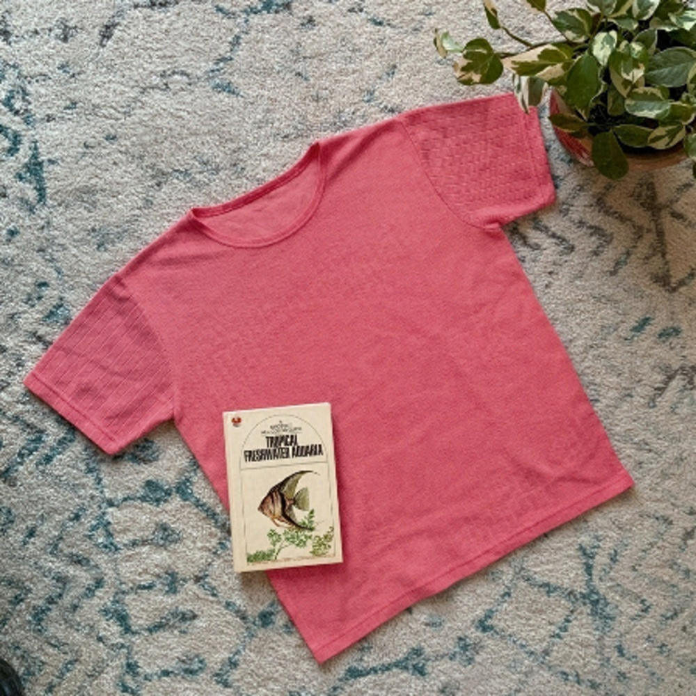 Vintage ribbed short sleeve tshirt pink tee - Picture 1 of 3